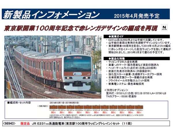 生産完了商品 TOMIX E231系山手線 東京駅100周年ラッピングトレイン 10